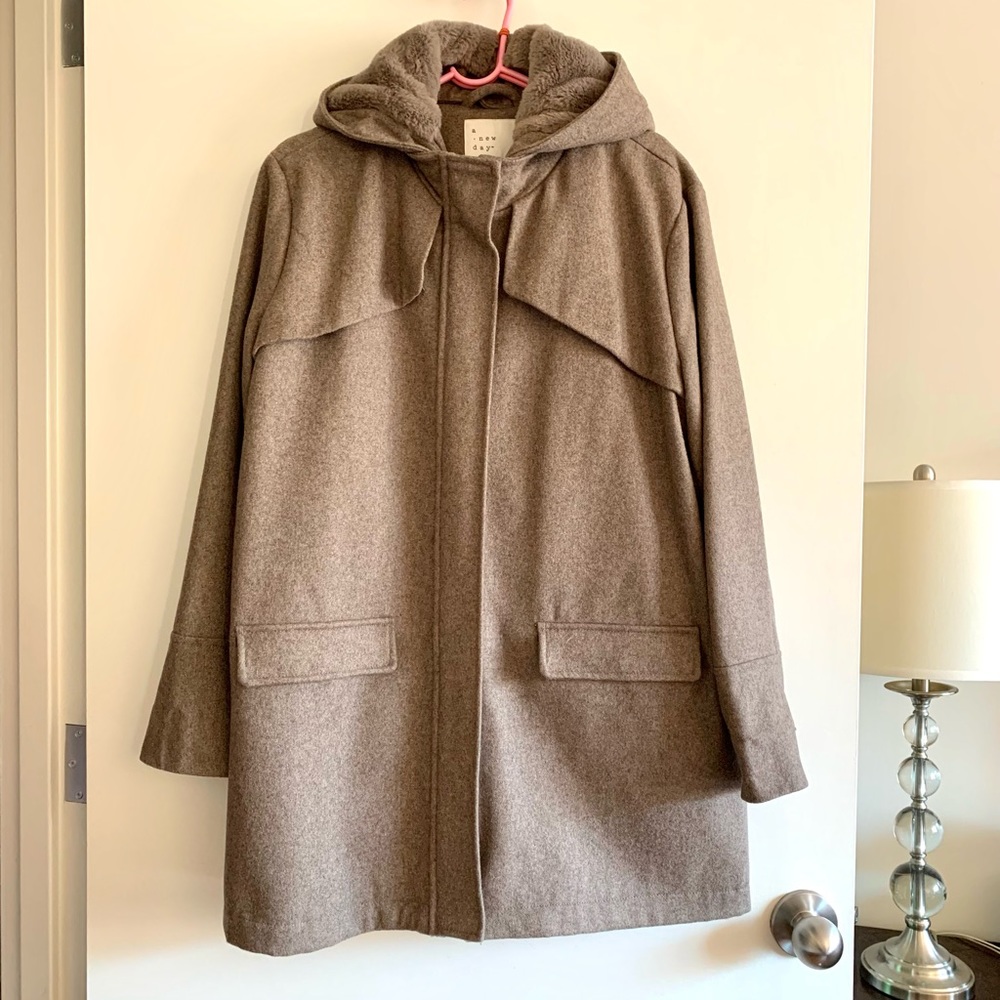Tan Wool Coat with Hood